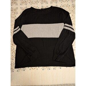 women's black and grey jersey style striped t-shirt, long sleeves, size L, brand